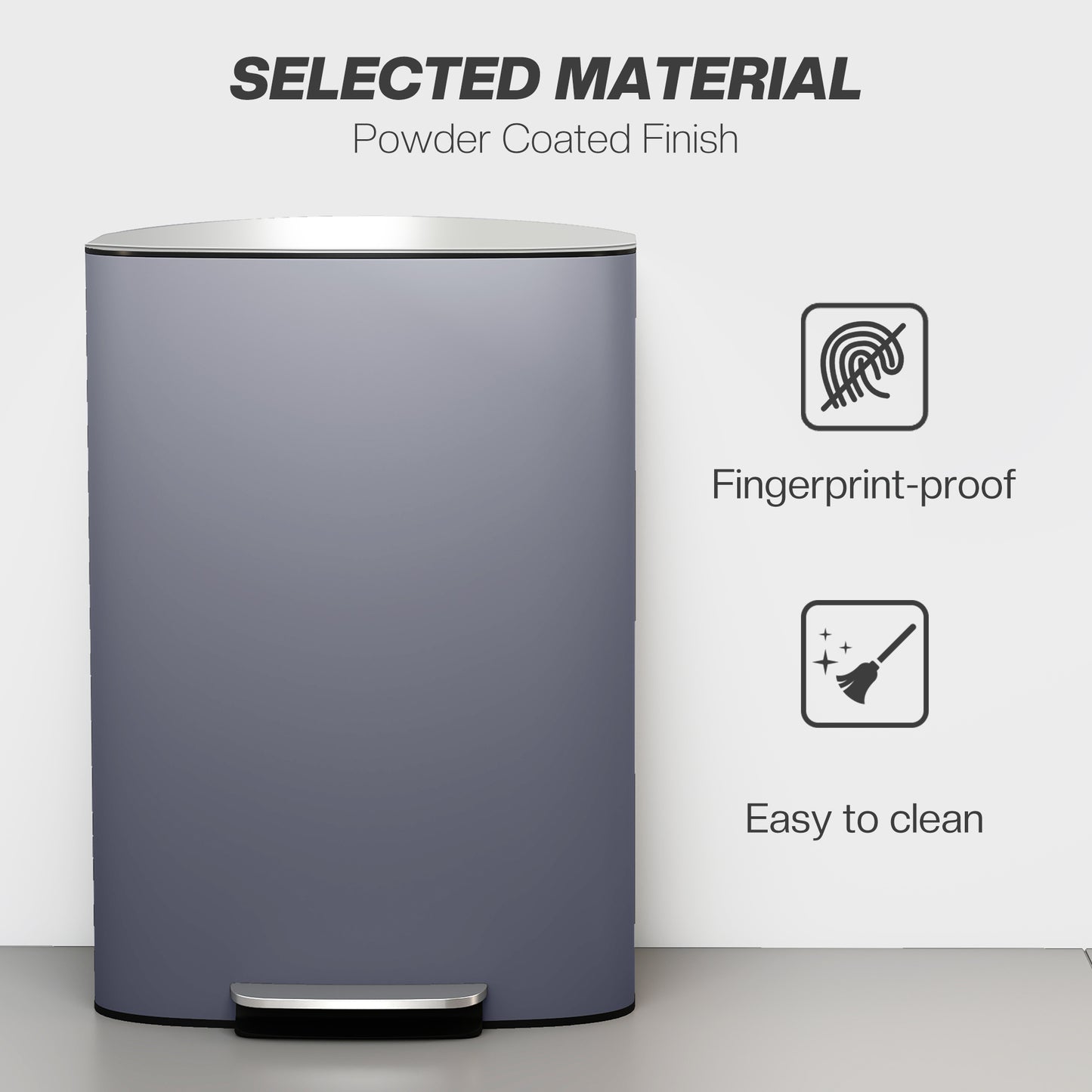 Pedal Bin with Soft-Close Lid, 50L Kitchen Bin with Carry Handle Grey