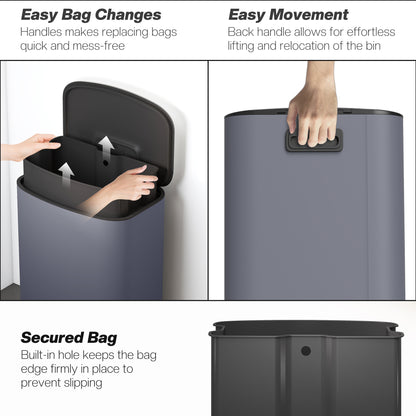 Pedal Bin with Soft-Close Lid, 50L Kitchen Bin with Carry Handle Grey