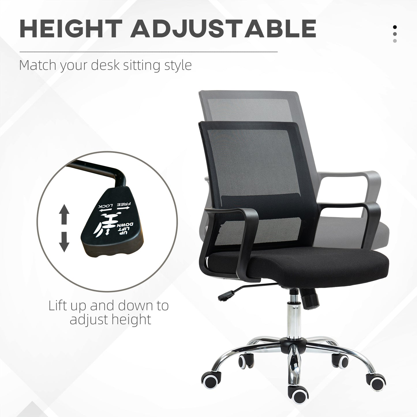 Vinsetto Mesh Office Chair Desk Chair w/ Swivel Seat Adjustable Height Black
