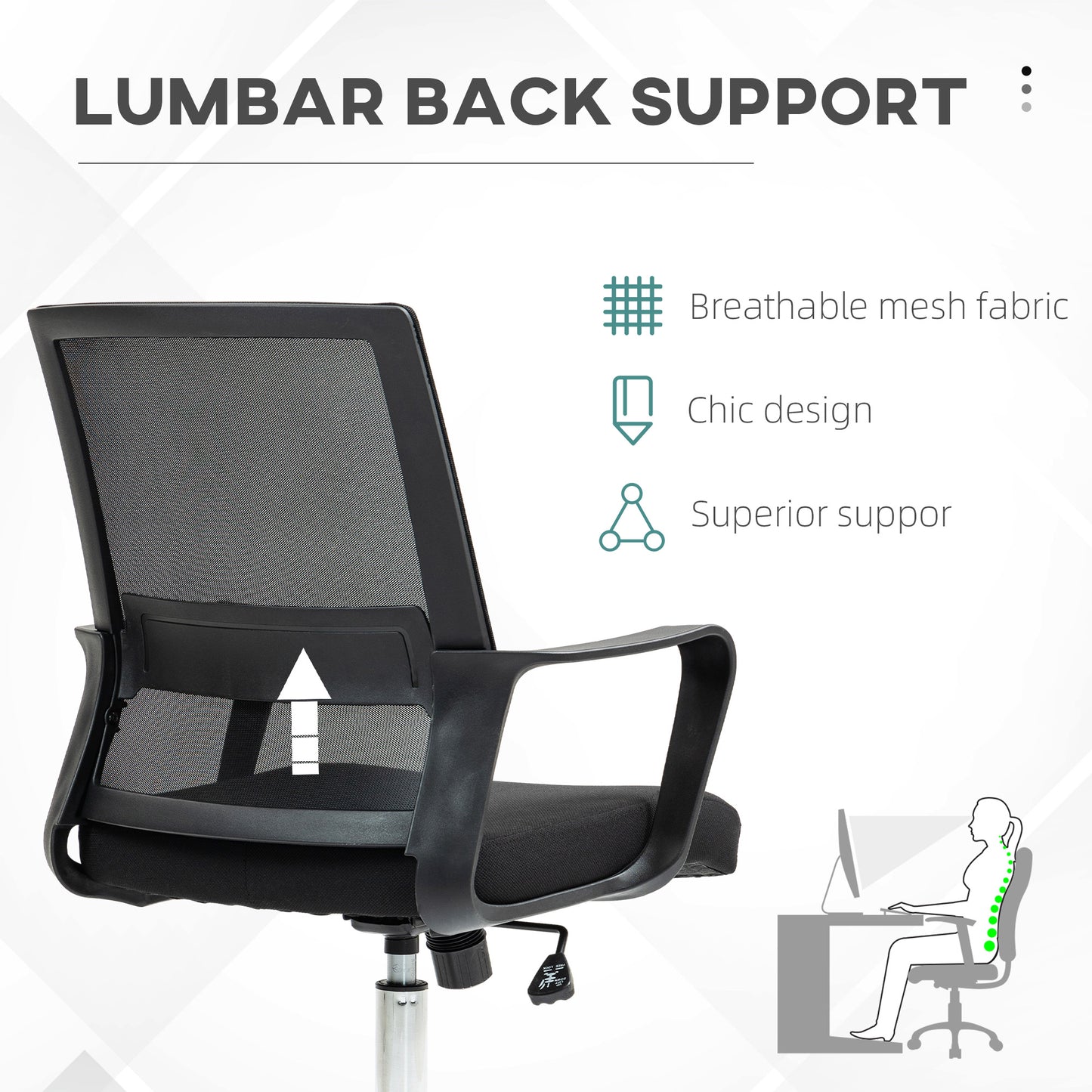 Vinsetto Mesh Office Chair Desk Chair w/ Swivel Seat Adjustable Height Black