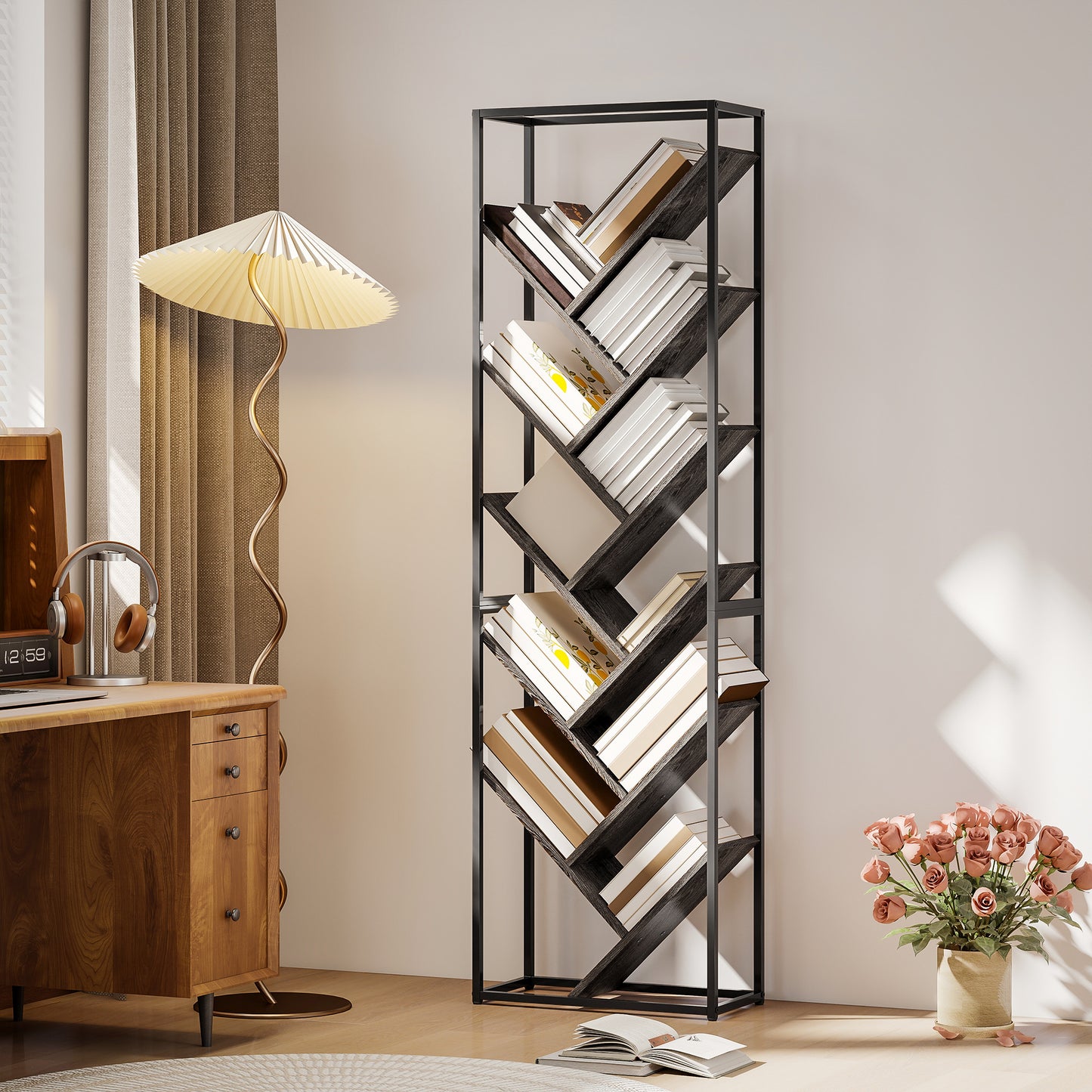 Set of 2 Nesting Side Table with Metal Frame, Rustic Brown