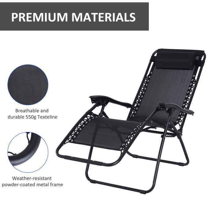 Zero Gravity Chair Metal Frame Armchair Outdoor Folding & Reclining Sun Lounger with Head Pillow for Patio Decking Gardens Camping, Black