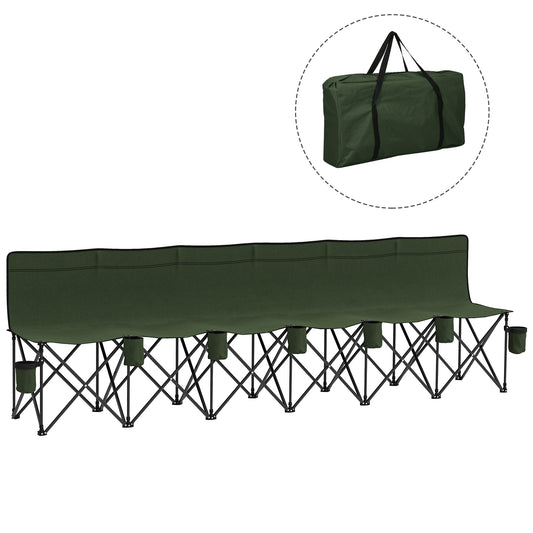 6 Seater Folding Bench Camping Chair with Cup Holder, Green