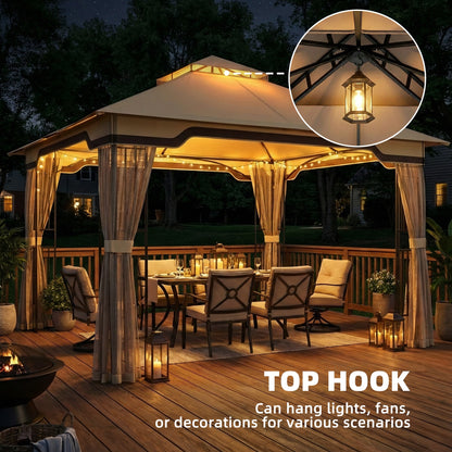 3.3 x 3.3 m Garden Gazebo with Shelves, UPF50+ Permanent Gazebo