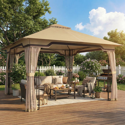 3.3 x 3.3 m Garden Gazebo with Shelves, UPF50+ Permanent Gazebo