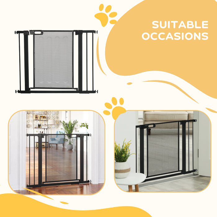 Pressure Fit Safety Gate for Doors and Stairs, Dog Gate with Auto Close, Pet Barrier for Hallways, with Double Locking, 2 Extensions Kit Black