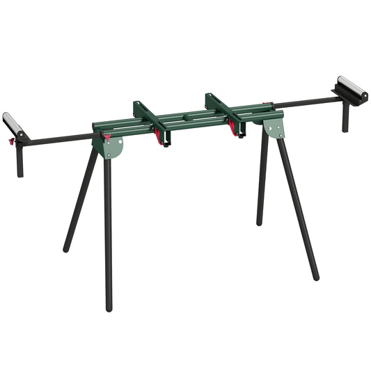 Universal Mitre Saw Stand with Adjustable Rollers and Support Arms, Portable Miter Saw Stand with Folding Legs, Heavy-Duty Height-Adjustable Pull-Out Work Piece Supports, Max Load 150kg, Green
