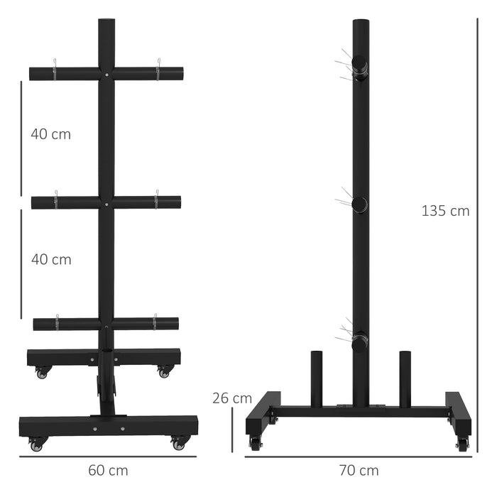 Olympic Weight Plate Rack with 4 Wheels and 6 Fasten Clamps