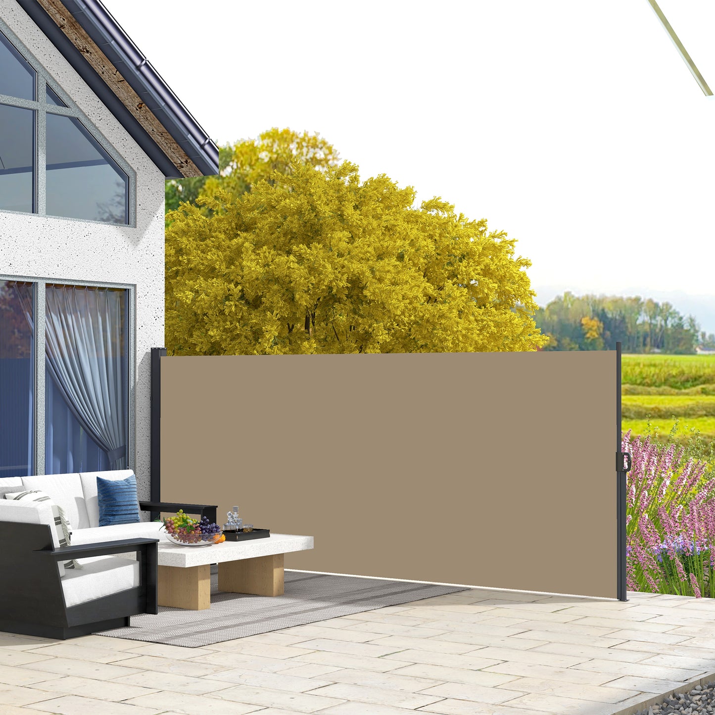 Retractable Side Awning, Outdoor Privacy Screen for Garden, Hot Tub, Balcony, Terrace, Pool, 400 x 180cm, Khaki