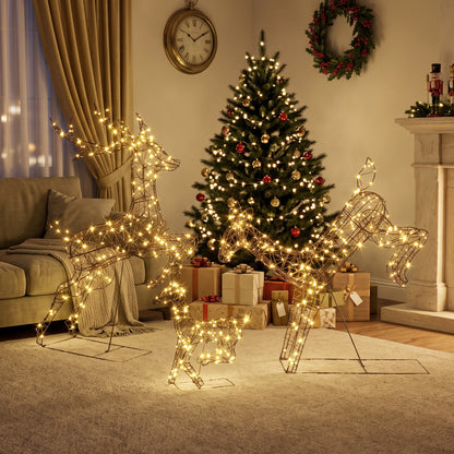 3-Piece Light Up Deer Family Set of 3 with 200 LED Lights, Brown