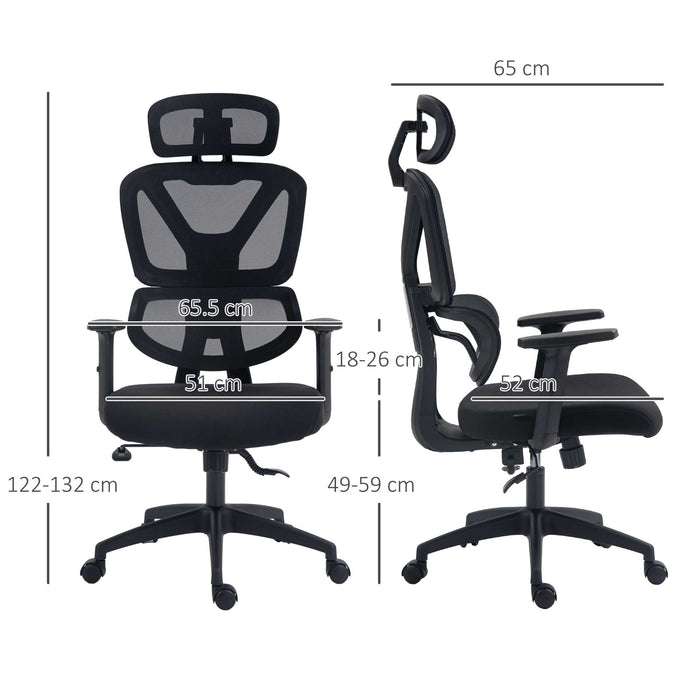 Mesh Office Chair, Height Adjustable Desk Chair with Lumbar Support, Swivel Wheels and Adjustable Headrest, Black