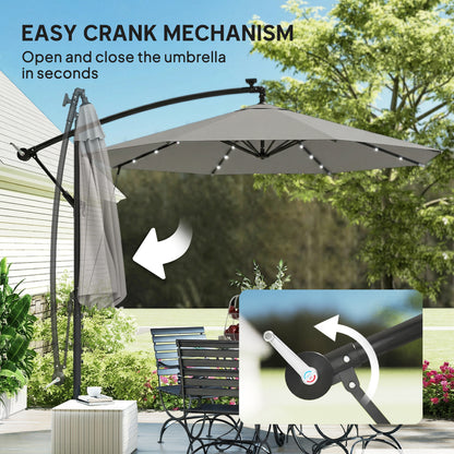 3 m Cantilever Parasol Solar LED Lights, Light Grey