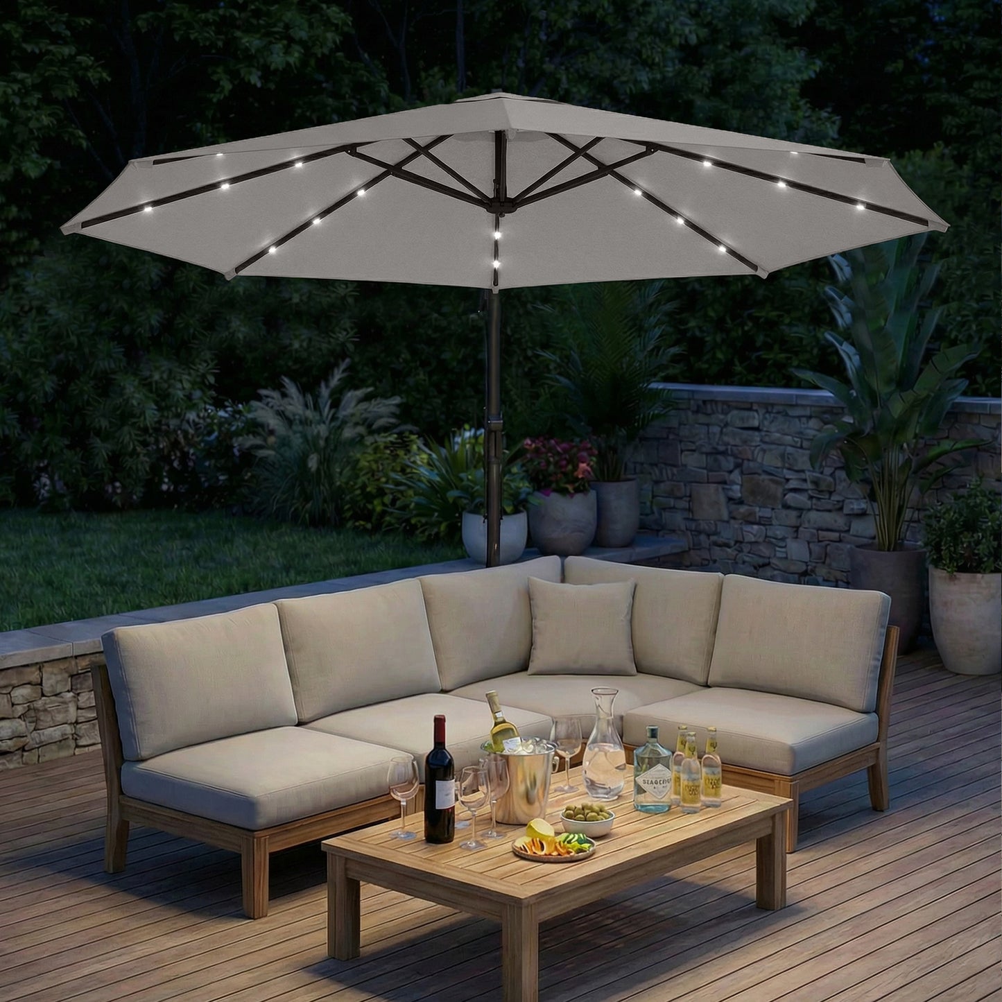 3 m Cantilever Parasol Solar LED Lights, Light Grey