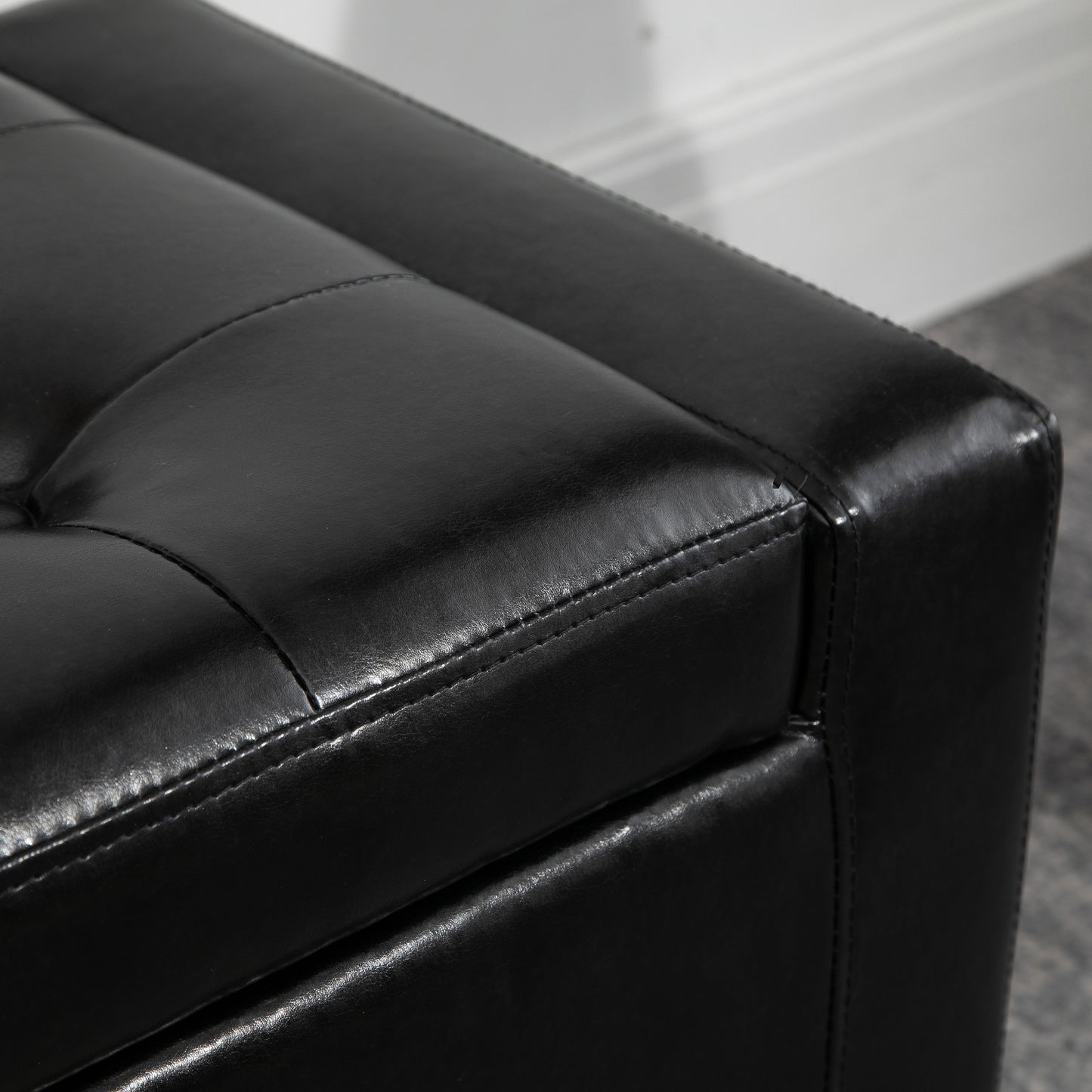 40x90cm PU Leather Storage Ottoman Bench Wood Frame w/ Tufting Feet Black