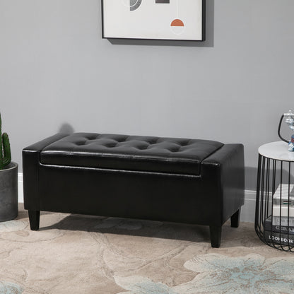 40x90cm PU Leather Storage Ottoman Bench Wood Frame w/ Tufting Feet Black