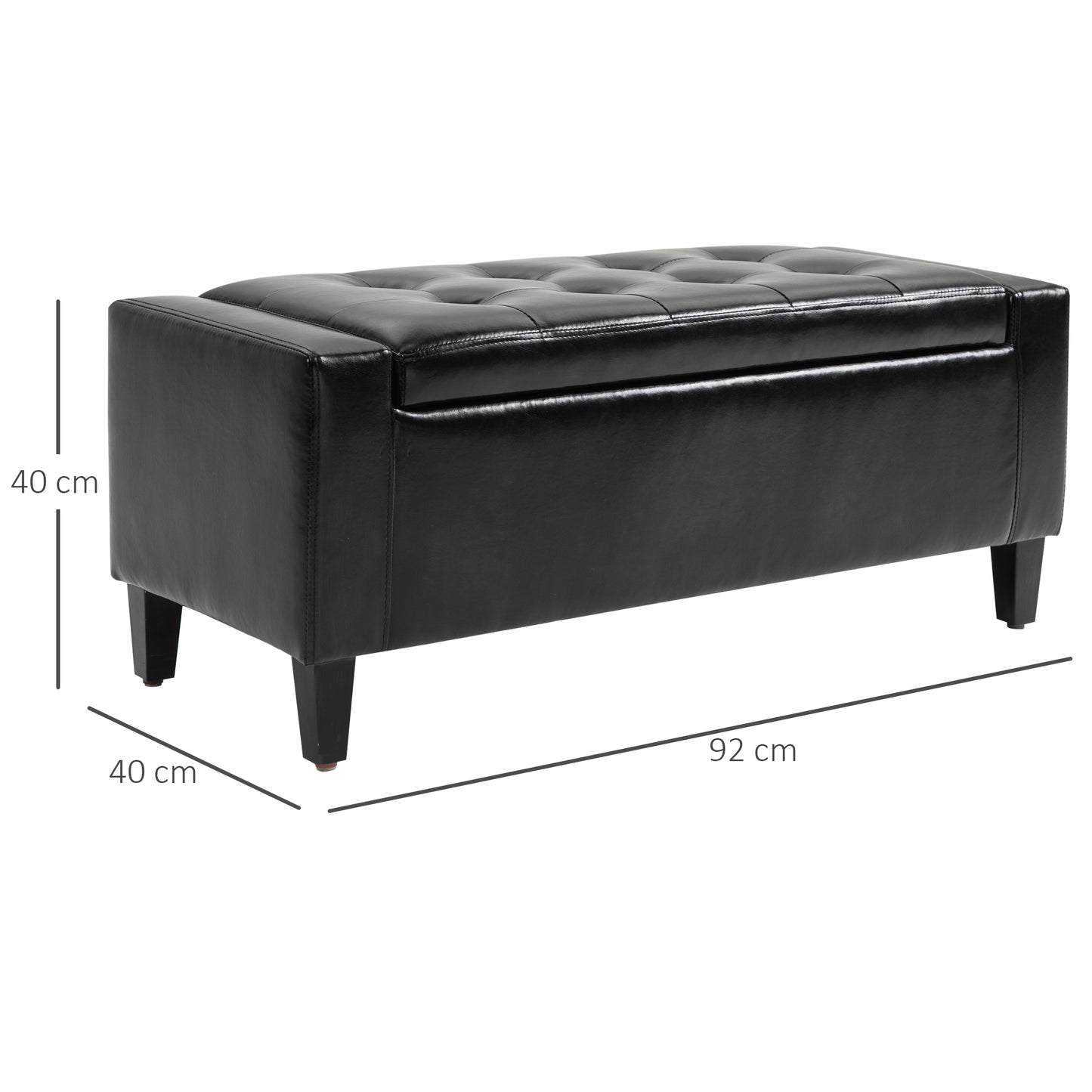 40x90cm PU Leather Storage Ottoman Bench Wood Frame w/ Tufting Feet Black