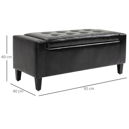 40x90cm PU Leather Storage Ottoman Bench Wood Frame w/ Tufting Feet Black
