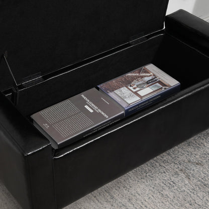 40x90cm PU Leather Storage Ottoman Bench Wood Frame w/ Tufting Feet Black