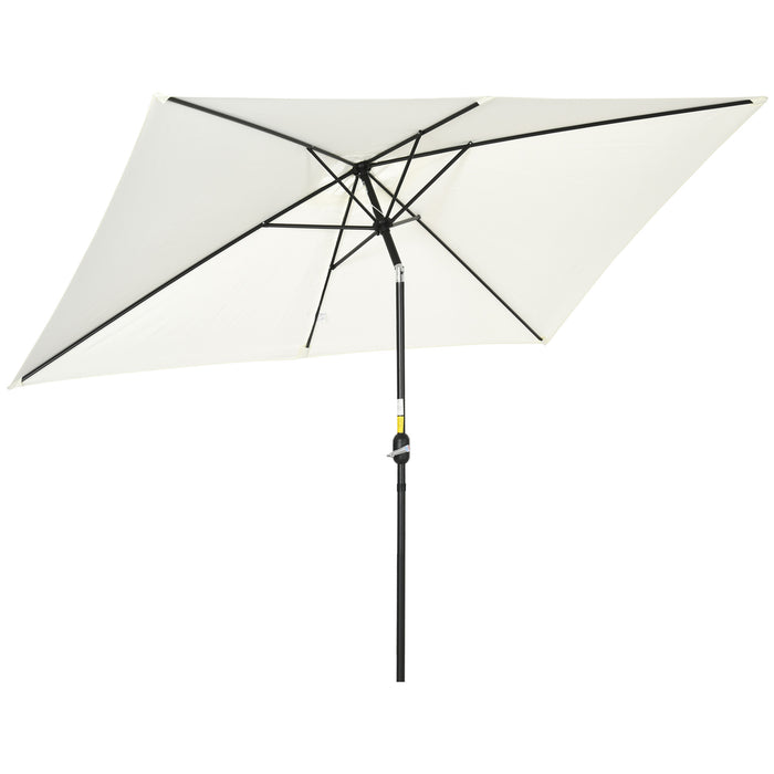 3x2m Patio Parasol Garden Umbrellas Canopy with Aluminum Tilt Crank Rectangular Sun Shade Steel, Cream White