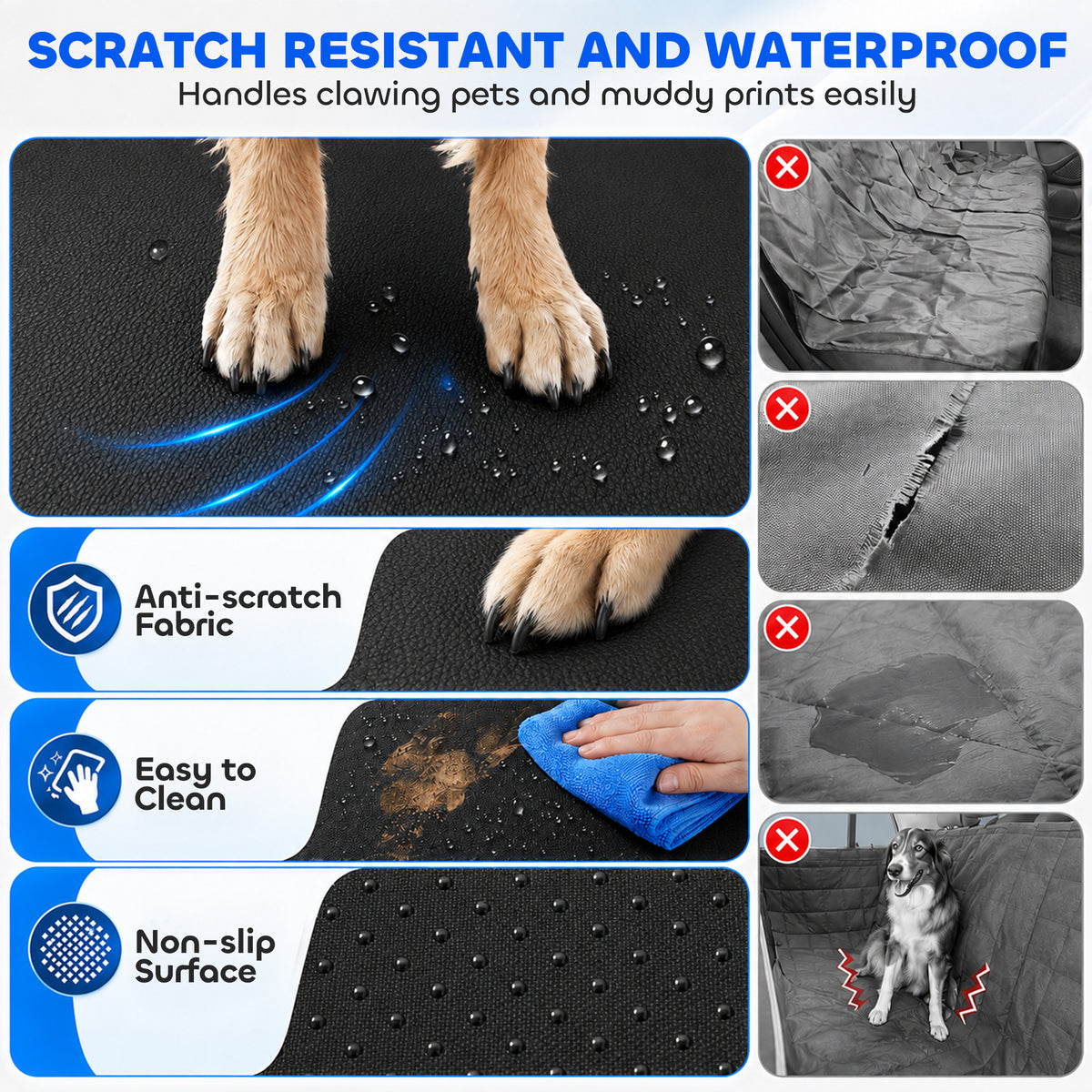 Dog Car Seat Cover, Waterproof Dog Travel Hammock, Blue