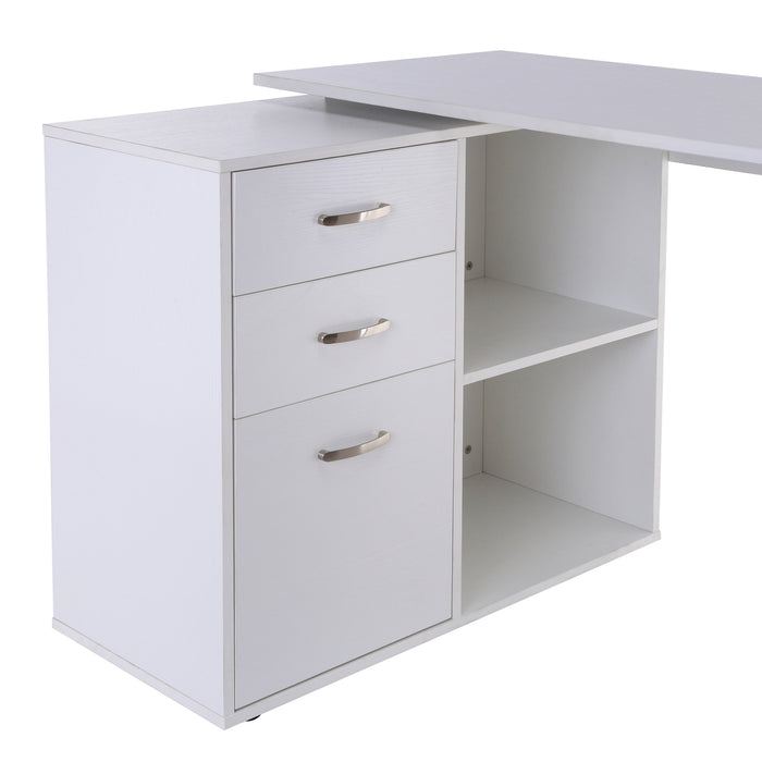 Computer Desk Table Workstation Home Office L Shape Drawer Shelf File Cabinet White