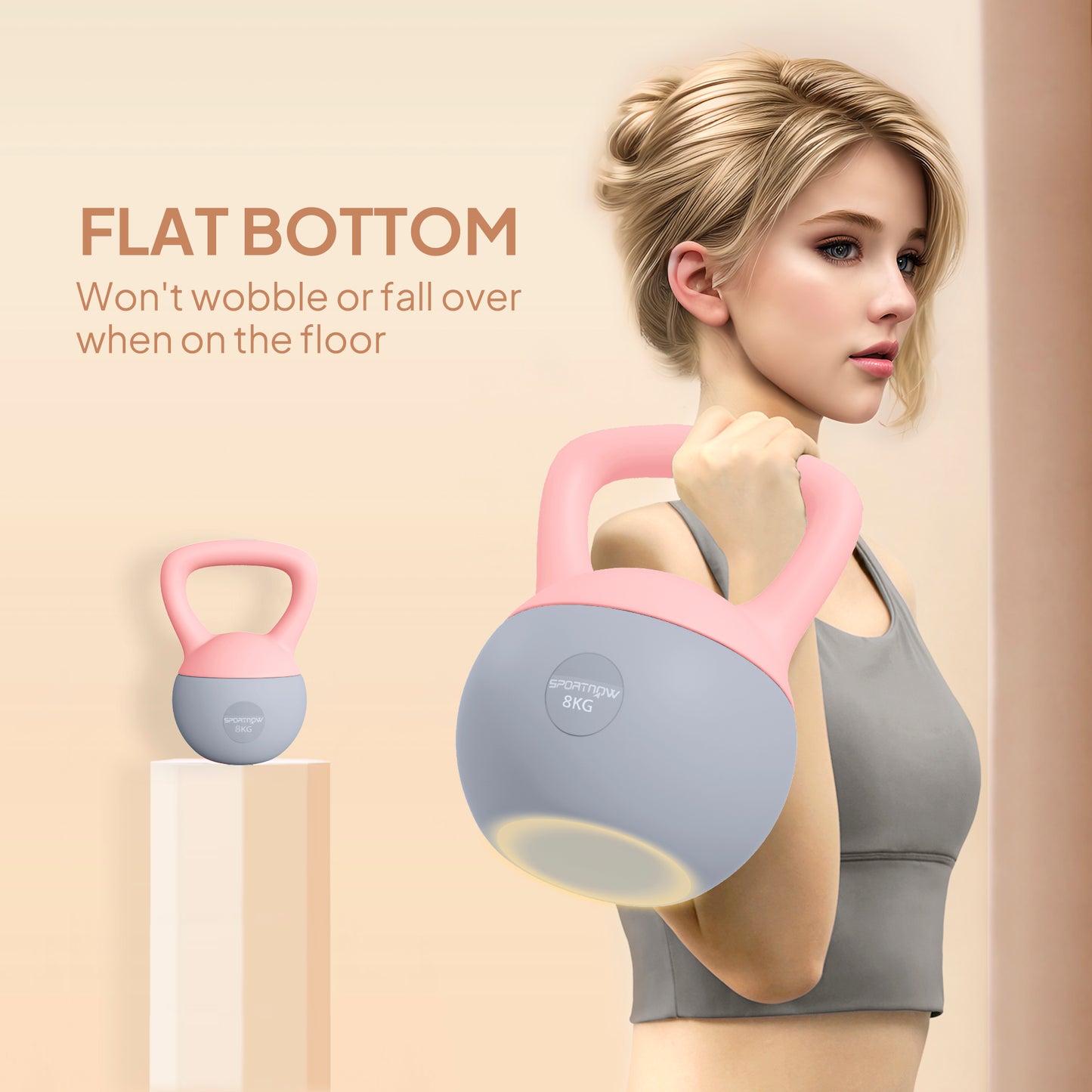 8KG Kettlebell with Soft Body and Non-Slip Handle, Pink and Grey