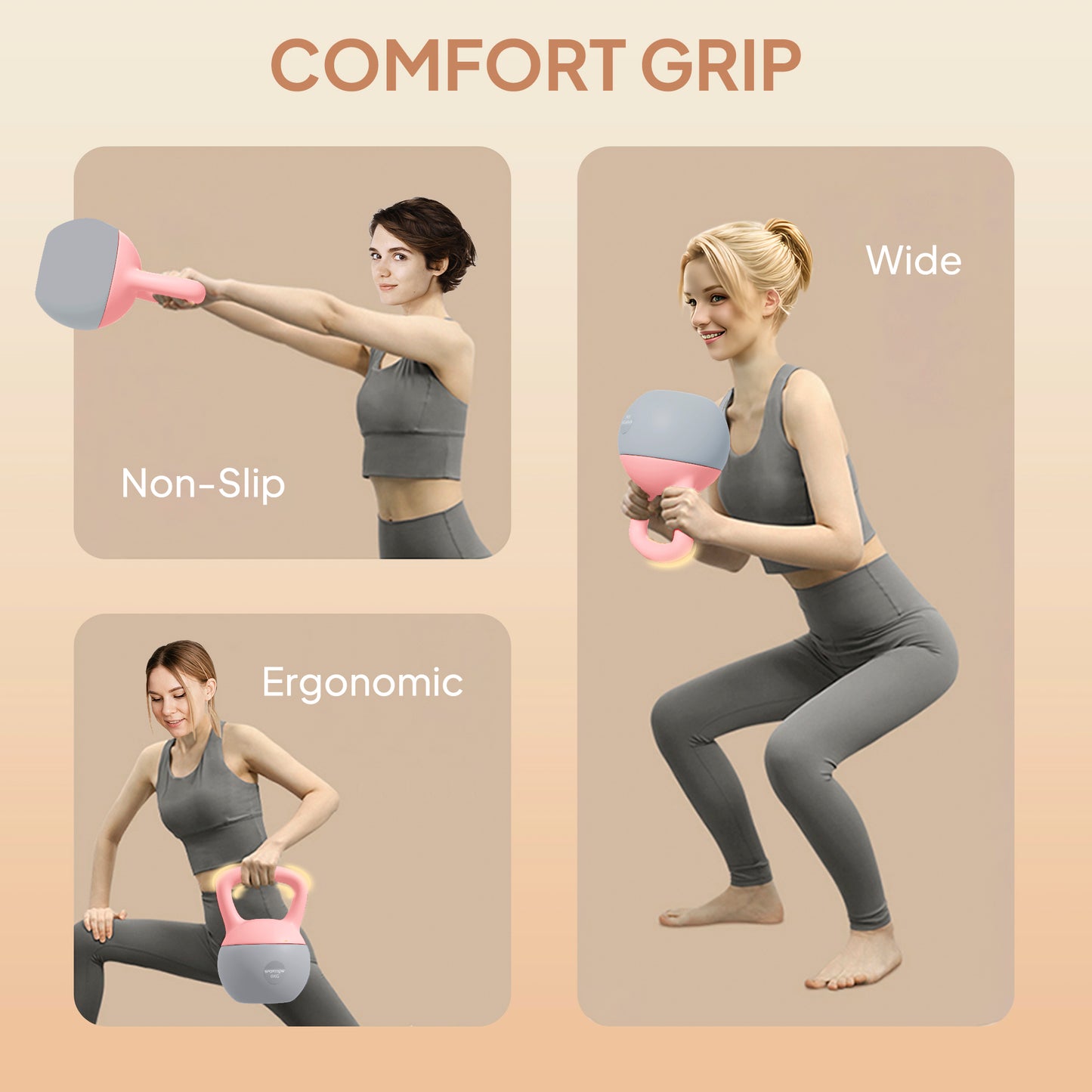 8KG Kettlebell with Soft Body and Non-Slip Handle, Pink and Grey