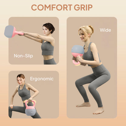 8KG Kettlebell with Soft Body and Non-Slip Handle, Pink and Grey