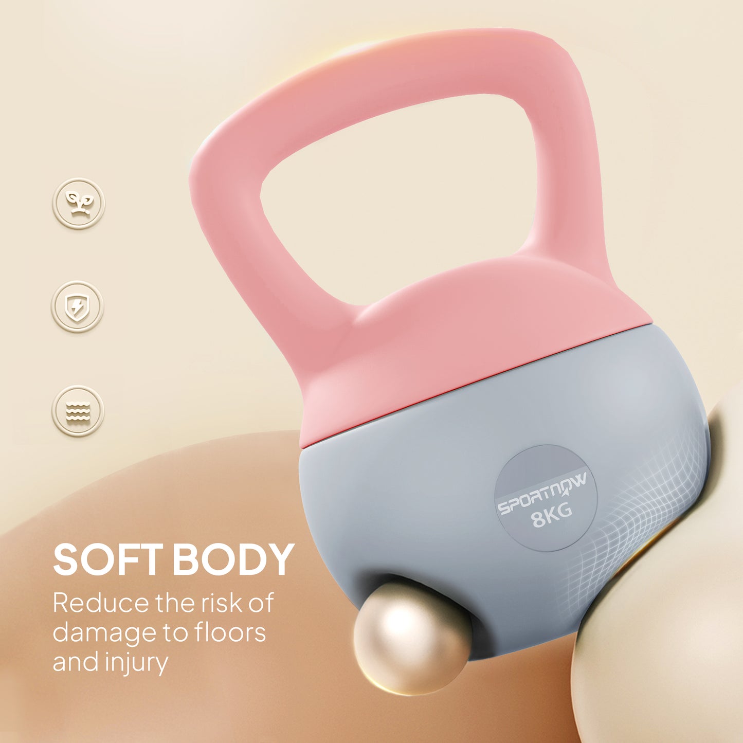 8KG Kettlebell with Soft Body and Non-Slip Handle, Pink and Grey
