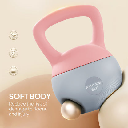 8KG Kettlebell with Soft Body and Non-Slip Handle, Pink and Grey