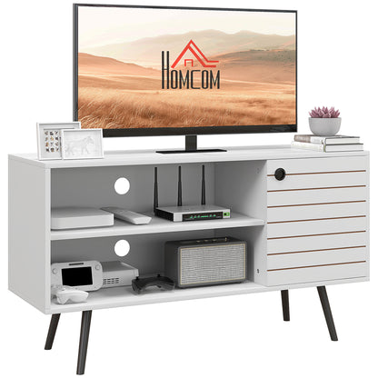 TV Unit for 50" TVs with 2 Open Shelves, Door and 2 Cable Holes, White