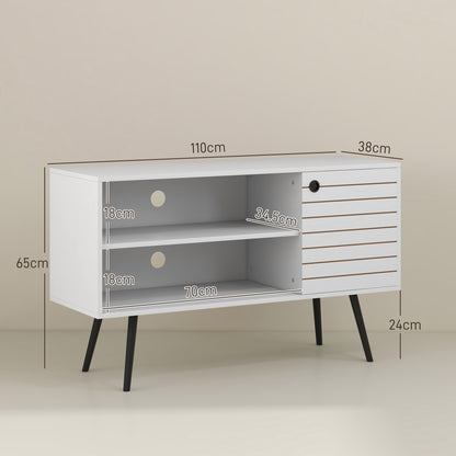 TV Unit for 50" TVs with 2 Open Shelves, Door and 2 Cable Holes, White