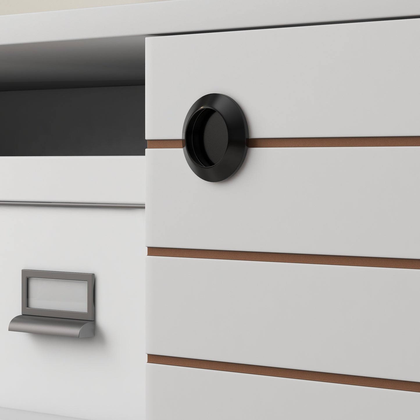 TV Unit for 50" TVs with 2 Open Shelves, Door and 2 Cable Holes, White