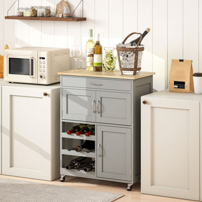 Rolling Kitchen Island Trolley Storage Cart w/ Rubberwood Top, Grey