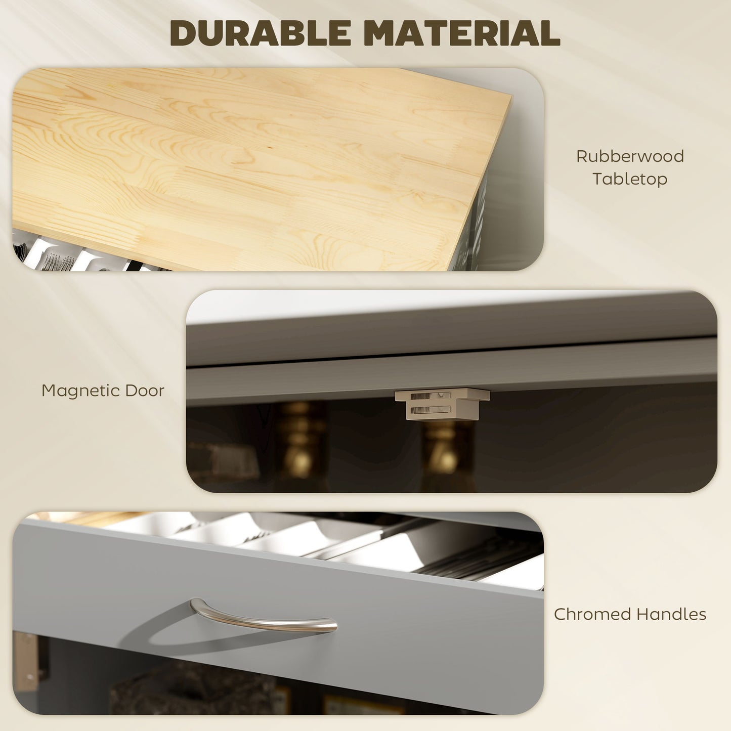 Rolling Kitchen Island Trolley Storage Cart w/ Rubberwood Top, Grey