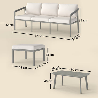 3 Piece Garden Dining Set, Outdoor Patio Furniture, Grey