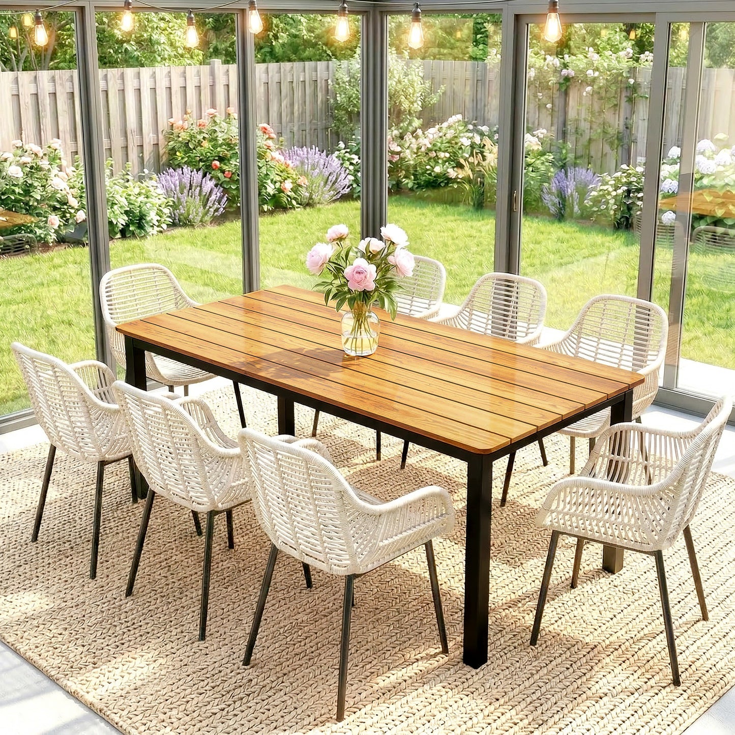 180 x 86 cm Garden Dining Table for 6-8 Person, Teak
