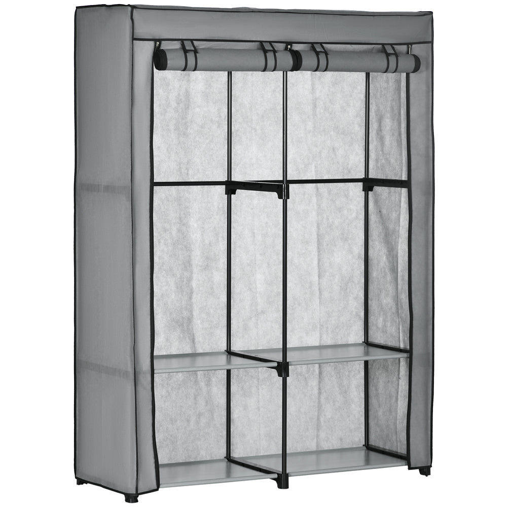 Fabric Wardrobe, Portable Fabric Cabinet, Foldable Coat Rack with 4 Shelves, 2 Hanging Rails, 118 x 49 x 170 cm, Grey