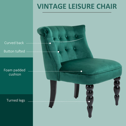 Velvet Accent Chair Tufted Wingback Chair w/ Rubber Wood Legs Dark Green