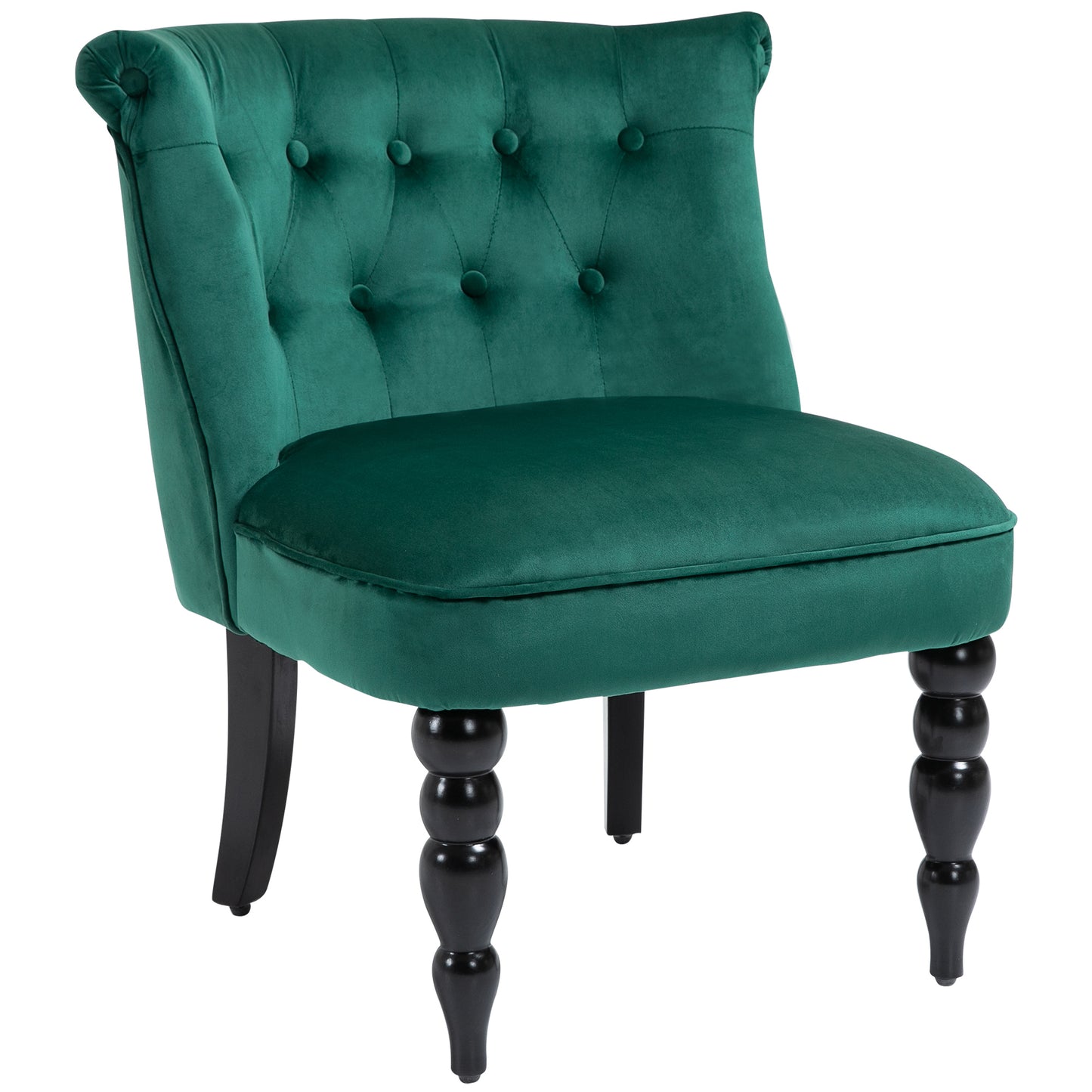 Velvet Accent Chair Tufted Wingback Chair w/ Rubber Wood Legs Dark Green