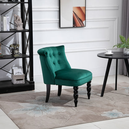 Velvet Accent Chair Tufted Wingback Chair w/ Rubber Wood Legs Dark Green