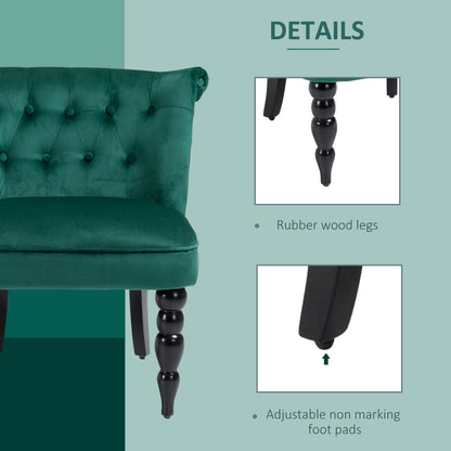 Velvet Accent Chair Tufted Wingback Chair w/ Rubber Wood Legs Dark Green