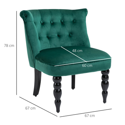 Velvet Accent Chair Tufted Wingback Chair w/ Rubber Wood Legs Dark Green