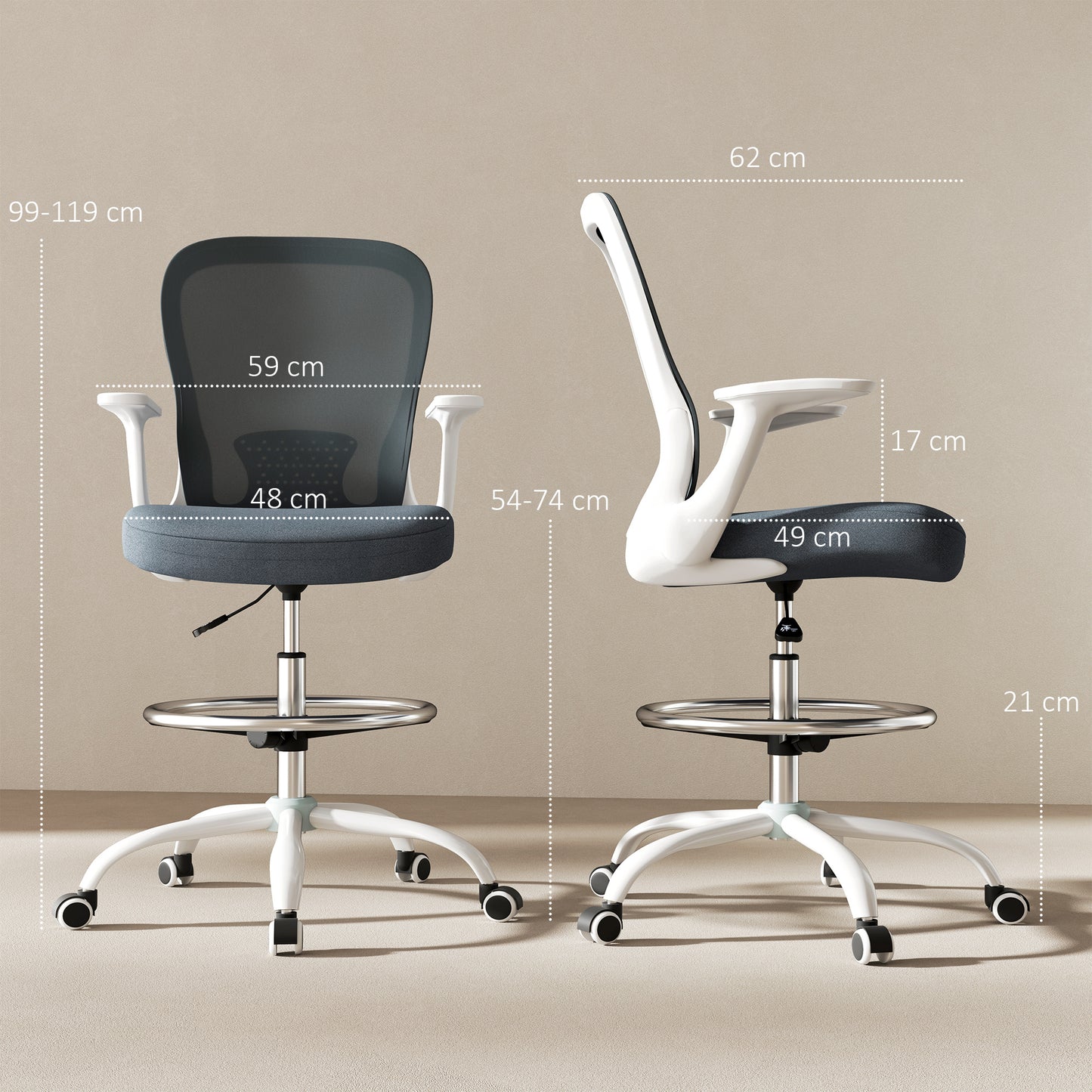Mesh Draughtsman Chair, Ergonomic Drafting Chair, Grey