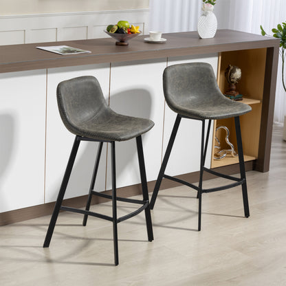 Bar Stools Set of 2, Bar Chairs with Back and Steel Legs, Grey