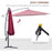 3(m) Garden Banana Parasol Hanging Cantilever Umbrella with Crank Handle and Cross Base for Outdoor, Sun Shade, Wine Red