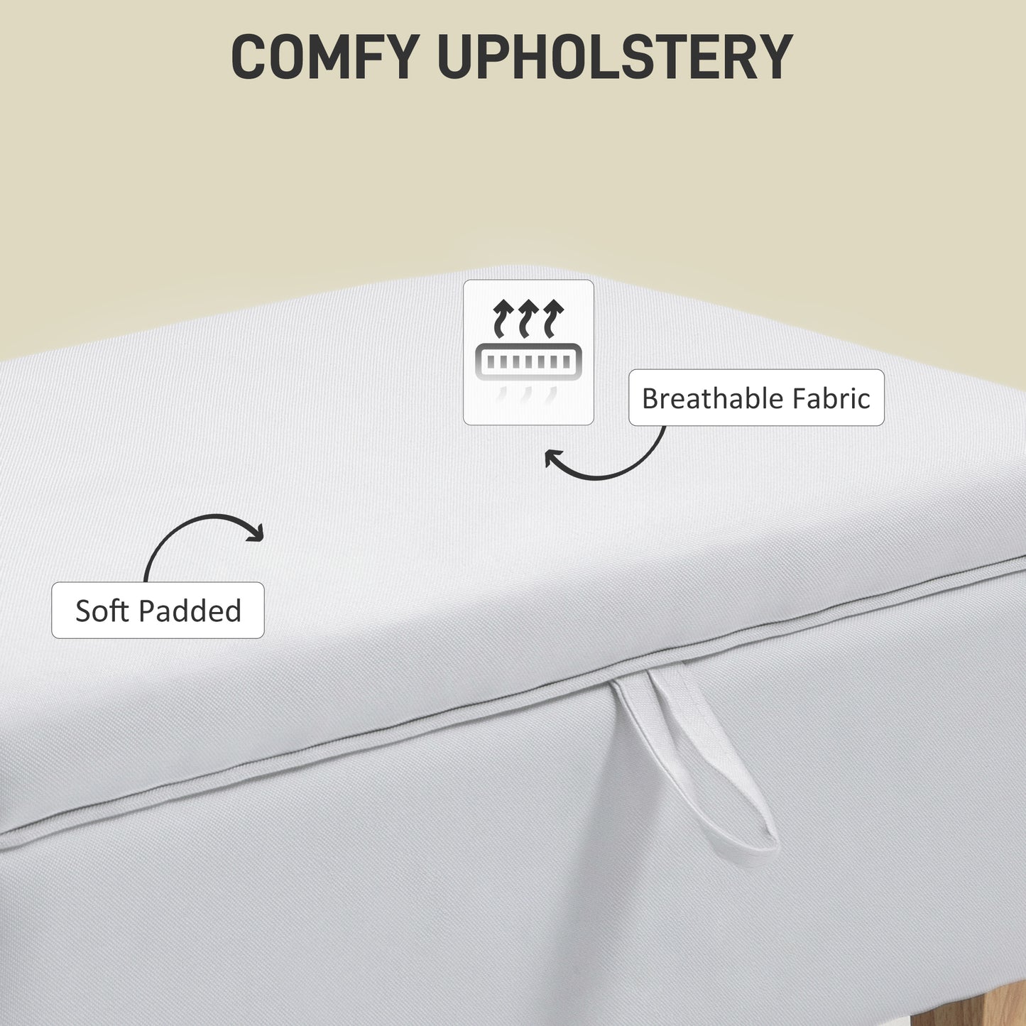 Linen Storage Ottoman Storage Box Footstool with Rubberwood Legs Cream