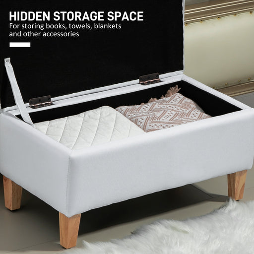 Linen Storage Ottoman Storage Box Footstool with Rubberwood Legs Cream