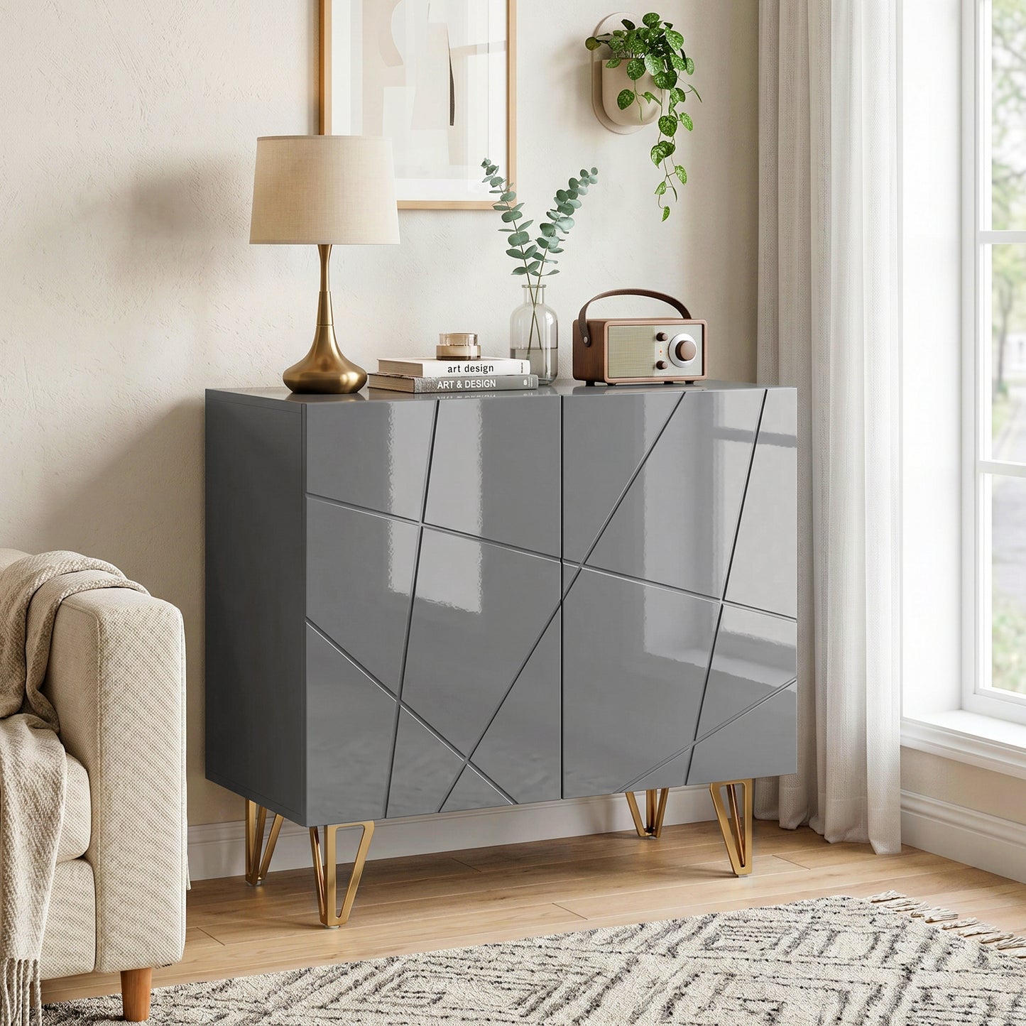 Storage Cabinet, Sideboard with Adjustable Shelf, Grey