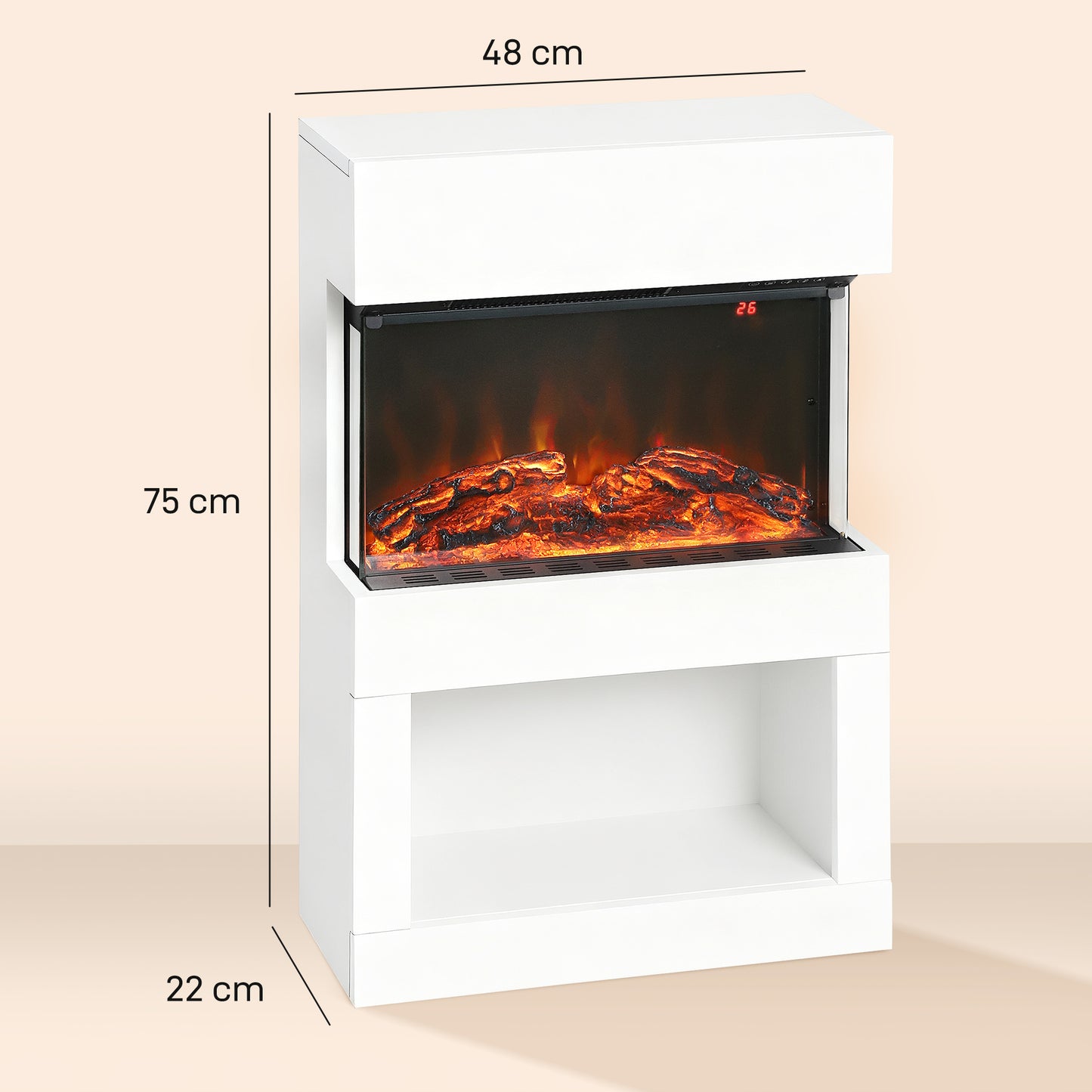 1000W/2000W Electric Fire and Mantel with Remote & Timer, White